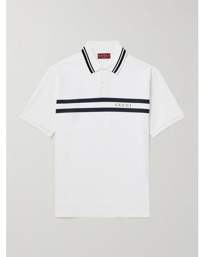 Gucci Logo-print Striped Stretch-cotton Piqué Polo Shirt - White