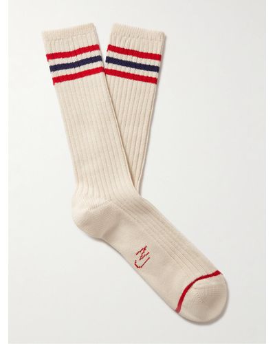Nudie Jeans Socken aus einer gerippten Baumwollmischung mit Streifen - Weiß