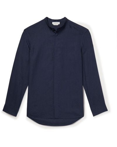 Gabriela Hearst Ollie Grandad-collar Linen-voile Shirt - Blue