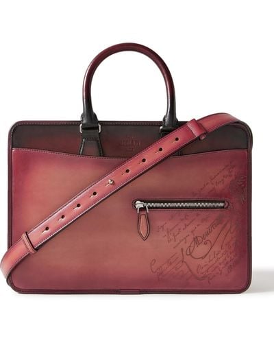 Berluti Un Jour Mini Scritto Venezia Leather Briefcase - Red
