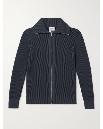 S.N.S. Herning Fender Ribbed Virgin Wool Cardigan - Blue