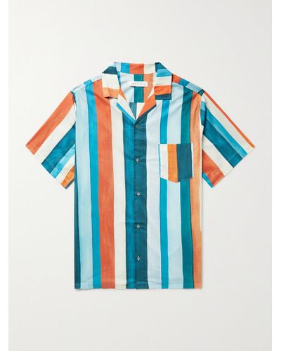 Desmond & Dempsey Cuban Camp-collar Striped Cotton Pyjama Shirt - Blue