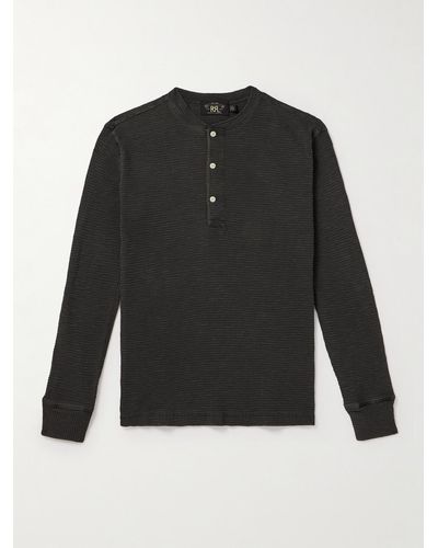 RRL Schmal geschnittenes Henley Shirt aus strukturierter Baumwolle - Schwarz