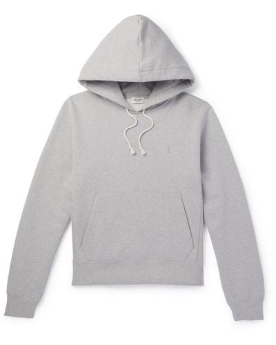 Saint Laurent Logo-embroidered Cotton-jersey Hoodie - Gray
