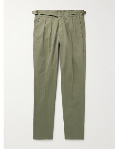 Rubinacci Manny Tapered Pleated Cotton-twill Trousers - Green