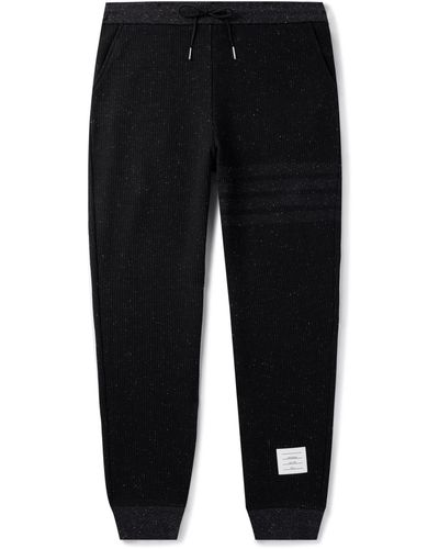 Thom Browne Logo-appliquéd Ribbed Cotton And Silk-blend Sweatpants - Black