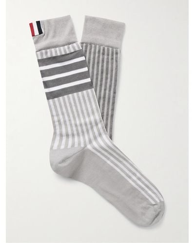 Thom Browne Fun Mix Grosgrain-trimmed Striped Cotton-blend Socks - White