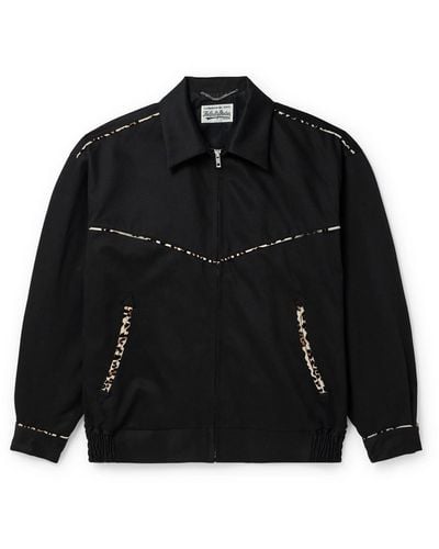 Wacko Maria Leopard-print Velour-trimmed Cotton-piqué Jacket - Black