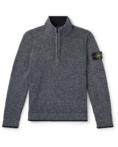 Stone Island Logo-appliquéd Knitted Cotton Half-zip Sweater - Gray