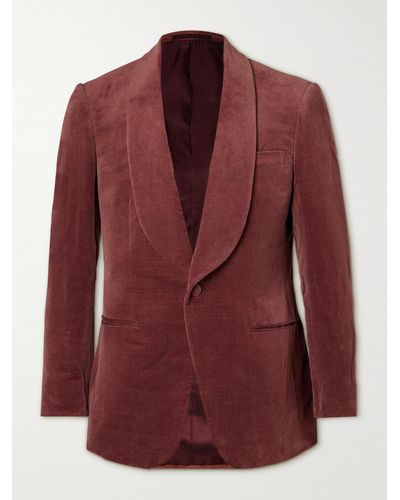 Kingsman Slim-fit Shawl-collar Cotton And Linen-blend Velvet Tuxedo Jacket - Red