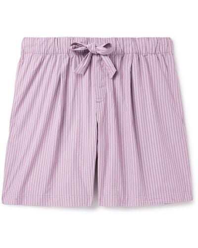 Tekla Birkenstock Straight-leg Pleated Striped Organic Cotton-poplin Pajama Shorts - Pink