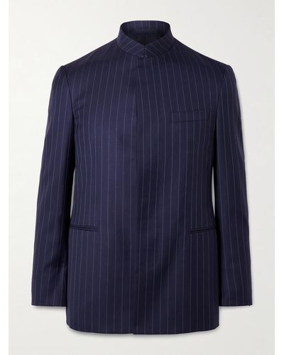 Kingsman Argylle Slim-fit Nehru-collar Pinstriped Wool-blend Suit Jacket - Blue