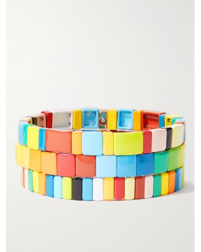 Roxanne Assoulin Rainbow Brite Set aus drei Armbändern mit emaillierten Zierperlen und goldfarbenen Details - Blau