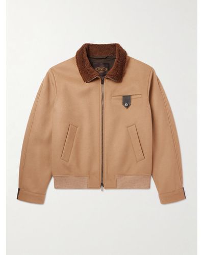 Tod's Leather-trimmed Wool-blend Bomber Jacket - Natural