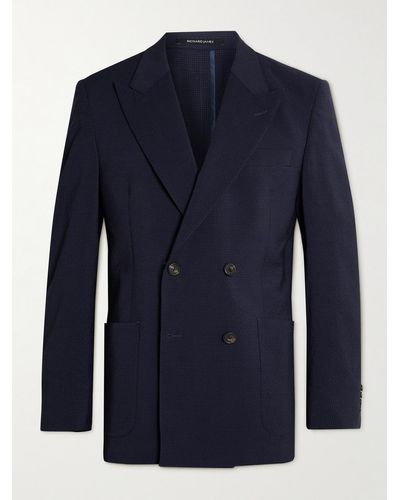Richard James Active Unstructured Wool-blend Seersucker Suit Jacket - Blue