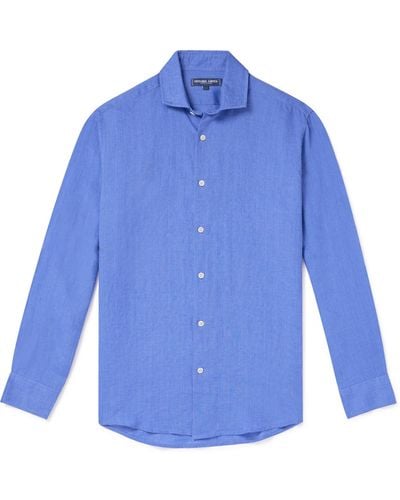 Frescobol Carioca Antonio Cutaway-collar Linen Shirt - Blue