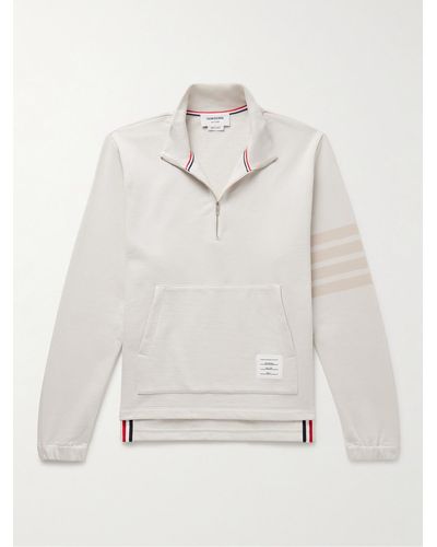 Thom Browne Striped Cotton-jersey Half-zip Sweatshirt - Natural
