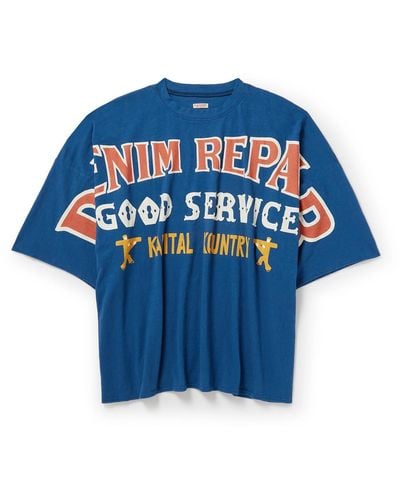 Kapital Denim Repair Oversized Printed Cotton-jersey T-shirt - Blue