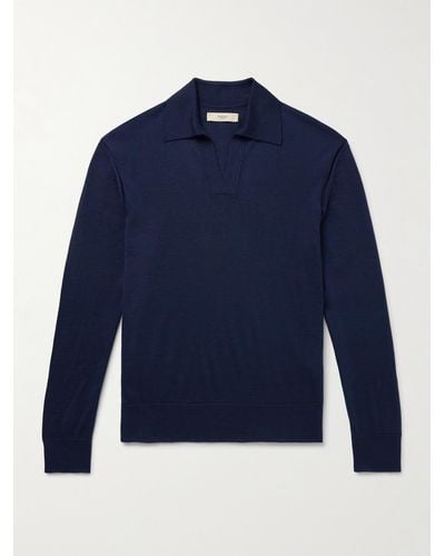James Purdey & Sons Duke Slim-fit Worsted Cashmere Polo Jumper - Blue