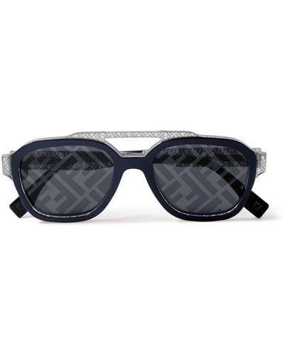 Fendi Silver-tone And Acetate D-frame Sunglasses - Black