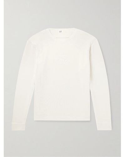 C.P. Company Logo-embroidered Bouclé-trimmed Cotton-jersey Sweatshirt - White