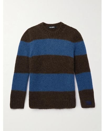 Raf Simons Slim-fit Striped Mohair-blend Sweater - Blue