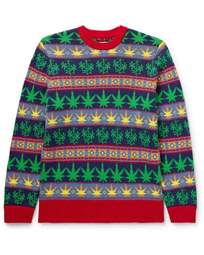 Bode Marin Jacquard-knit Cotton Sweater - Green
