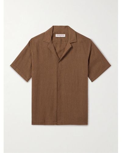 Orlebar Brown Maitan Camp-collar Linen Shirt - Brown