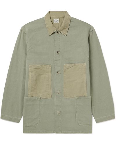 Orslow Herringbone Cotton Overshirt - Green