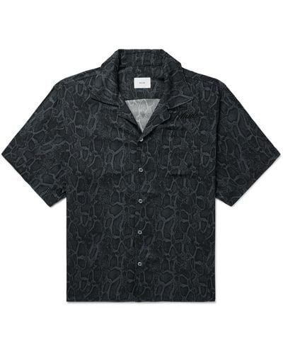Rhude Camp-collar Logo-embroidered Snake-print Twill Shirt - Black
