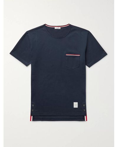 Thom Browne T-shirt slim-fit in jersey di cotone con finiture in gros-grain - Blu