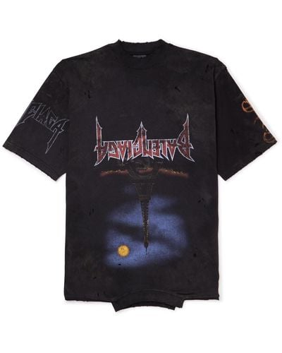 Balenciaga Upside Down Distressed Printed Cotton-jersey T-shirt - Black