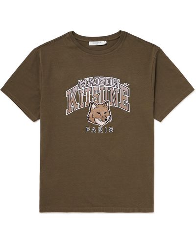 Maison Kitsuné Logo-print Cotton-jersey T-shirt - Brown