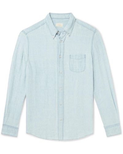 Altea Ivy Button-down Collar Linen Shirt - Blue