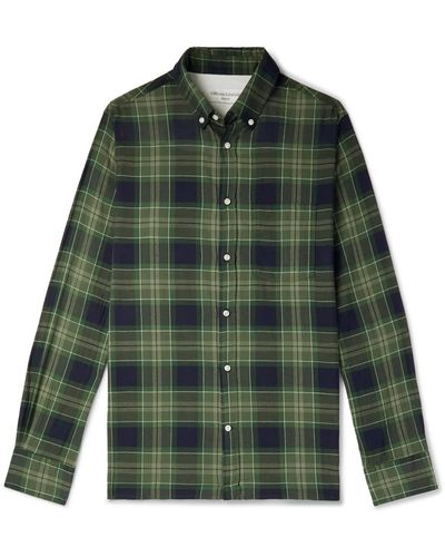 Officine Generale Arsene Button-down Collar Checked Cotton And Wool-blend Shirt - Green