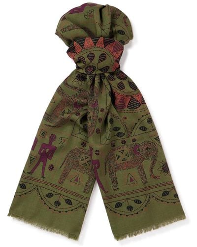 Drake's Fringed Printed Wool And Silk-blend Scarf - Green