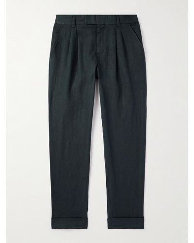 MR P. Tapered Pleated Linen Trousers - Blue