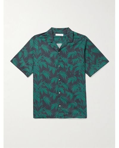 Desmond & Dempsey Camp-collar Printed Cotton Shirt - Green