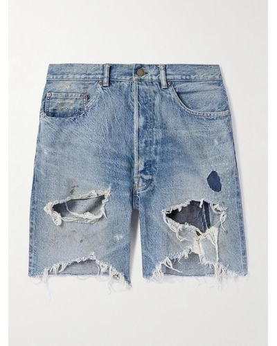 SAINT Mxxxxxx Gerade geschnittene Jeansshorts in Distressed-Optik - Blau