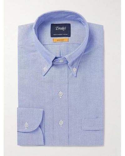 Drake's Blue Button-down Collar Cotton Oxford Shirt