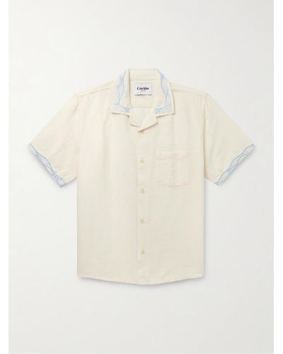Corridor NYC Camp-collar Embroidered Linen And Cotton-blend Shirt - Natural