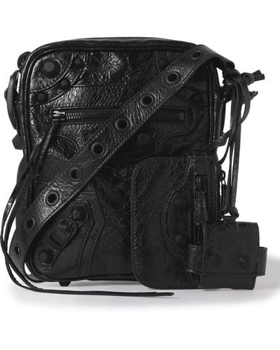 Balenciaga Le Cagole Cracked-leather Messenger Bag - Black