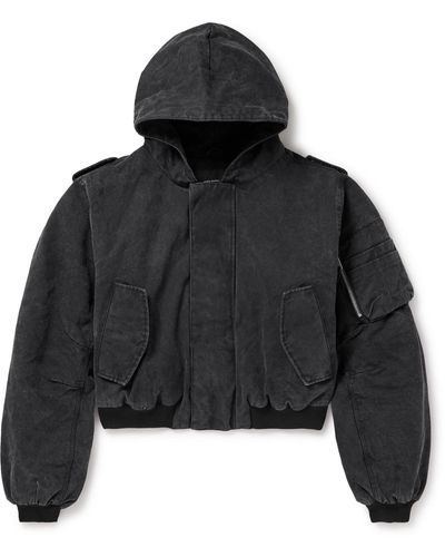 Entire studios W2 Padded Washed Cotton-canvas Hooded Bomber Jacket - Black