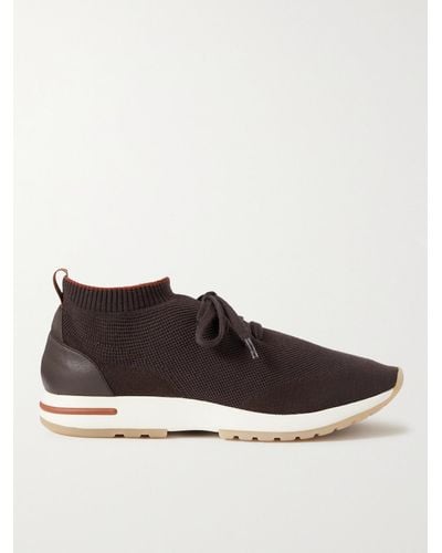 Loro Piana 350 Flexy Leather-trimmed Knitted Wish Wool Sneakers - Brown