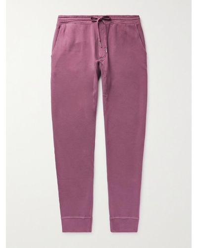 Tom Ford Tapered Garment-dyed Cotton-jersey Sweatpants - Purple
