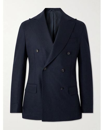 De Petrillo Double-breasted Wool-blend Flannel Suit Jacket - Blue