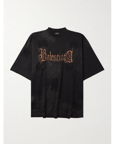 Balenciaga T-shirt oversize in jersey di cotone effetto scolorito con logo - Nero
