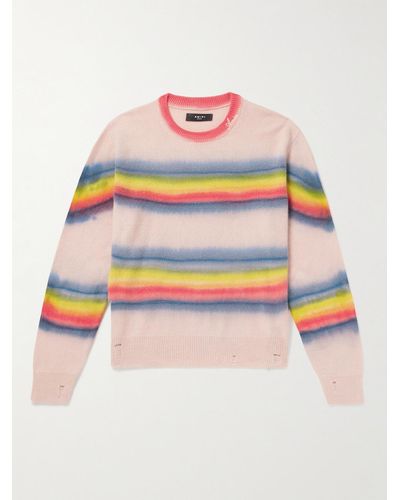 Amiri Distressed Tie-dyed Cashmere And Wool-blend Sweater - Pink