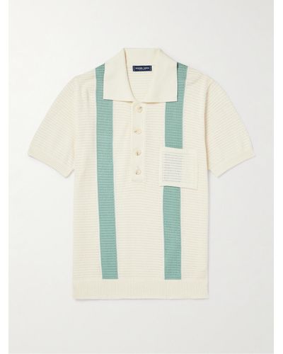 Frescobol Carioca Clemente Striped Pointelle-knit Cotton Polo Shirt - Blue