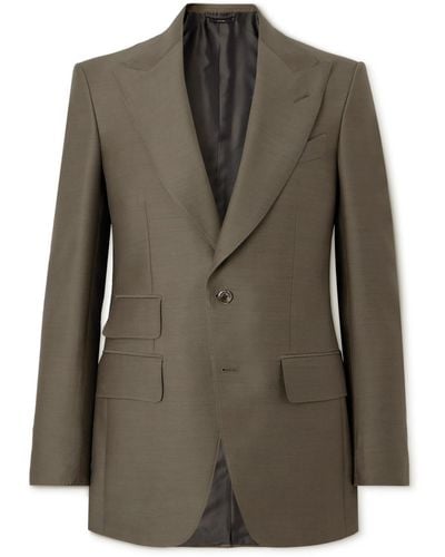 Tom Ford Wool And Silk-blend Suit Jacket - Green